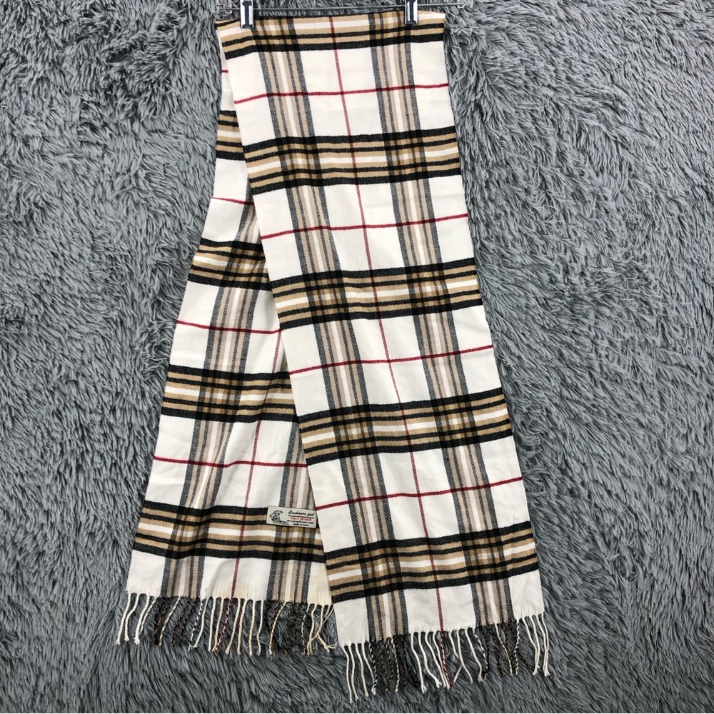 Cashmere Scarf New Feel Checkered Plain Fringe Plaid